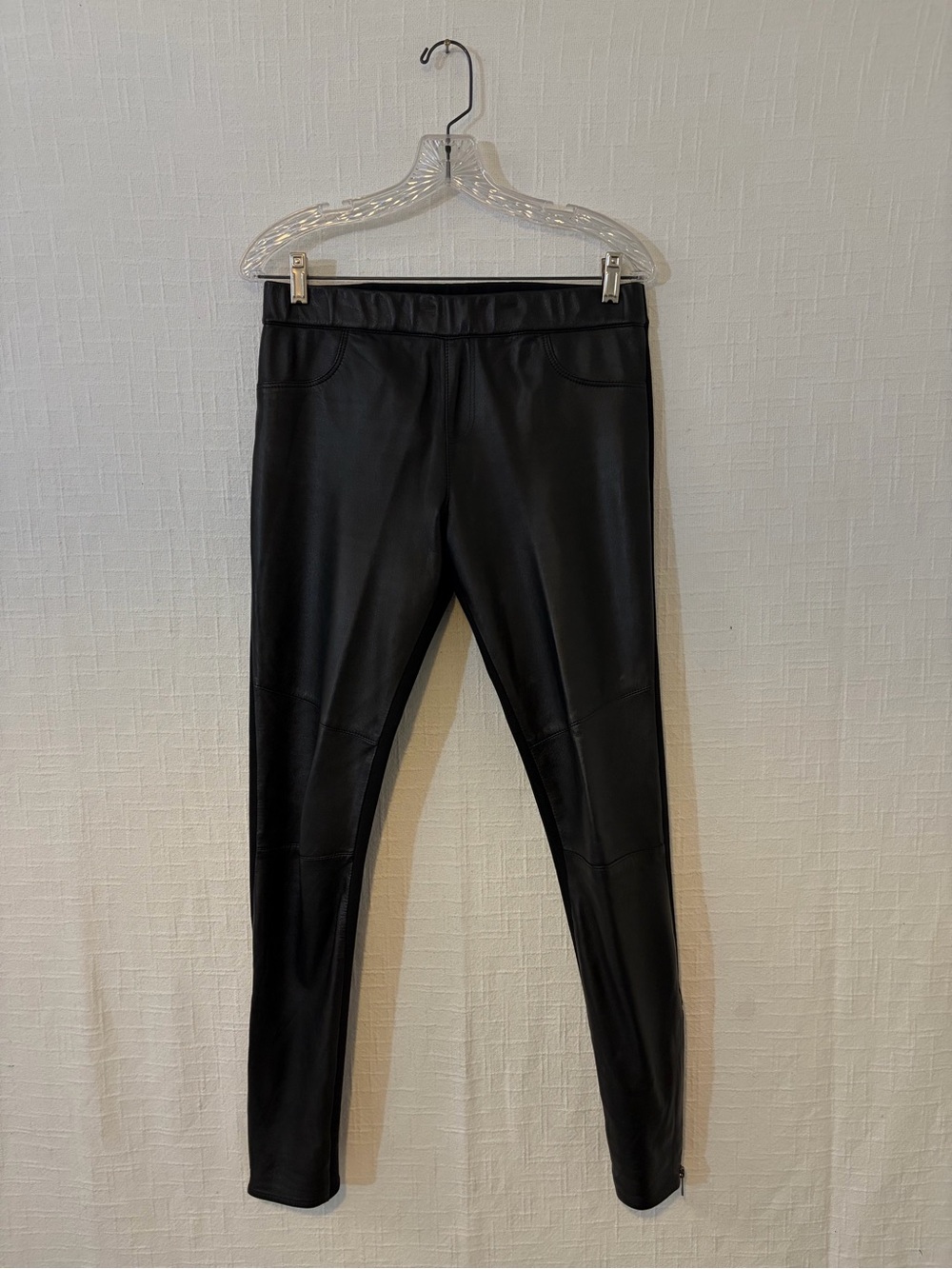 AS by DF Black Leather Ankle Leggings Women’s M Pull-On Elastic Waist Zip